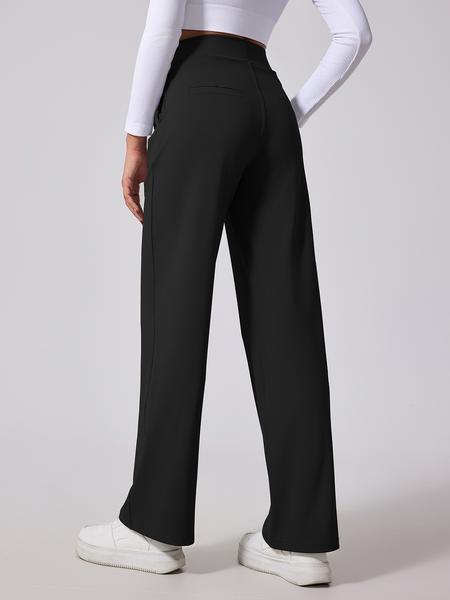 Women's Solid High Waist Trousers, Casual Comfy Trousers for Work Office Business, Ladies Bottoms for All Seasons, Casual Loose Pants