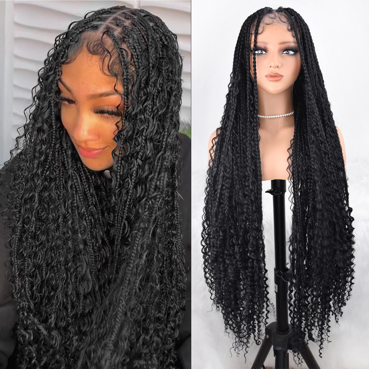 ZIHAN Bohemian Braided Wig for Black Females, 36-Inch Full 