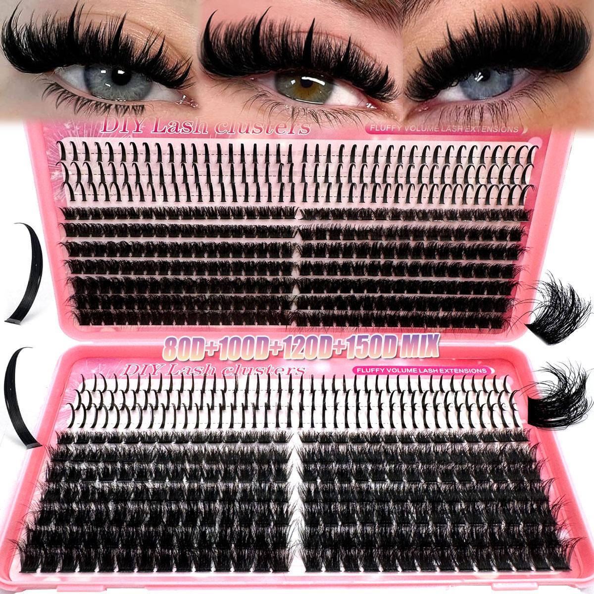 200D/150D/120D/100D/80D/60D/50DUniversal Eyelash Bundles 5-In-1 Set, Long 8-16mm Lashes for DIY Extensions, Perfect for Daily Makeup & Cosplay Events，suitable for daily life&weddings&dates&parties&music festivals&Halloween use, Lashes Clusters Kit
