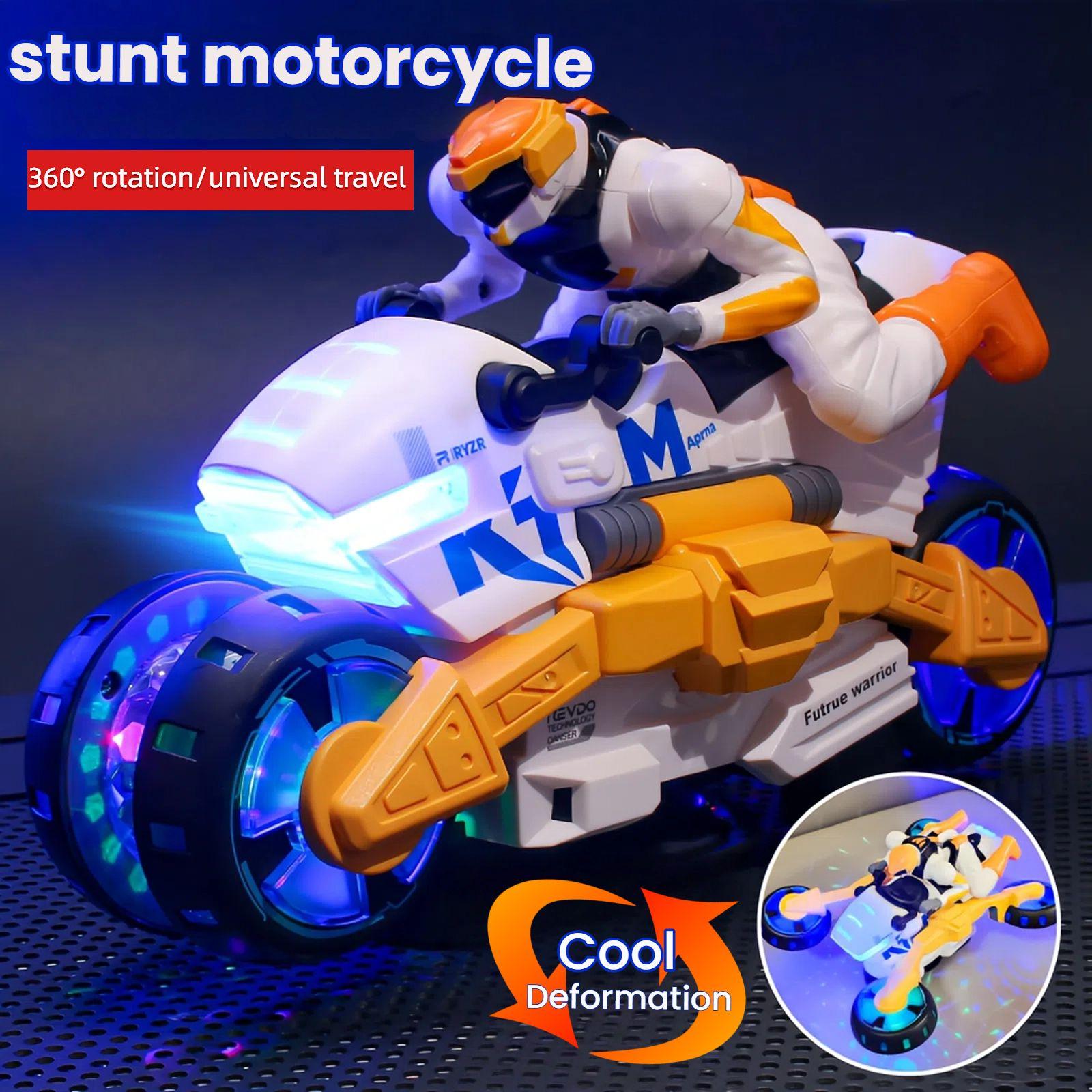 Auto-rotating Electric Motorcycle Vehicle Toys with Smart Obstacle Avoidance, Spins, 360° Movement，Dazzling Lights, Cool Music & Transformation; Christmas Birthday Gift for Kids Boys Girls，Kids Play, Gaining Pride.toy motorcycles for toddlers 2-4  /  TOYS