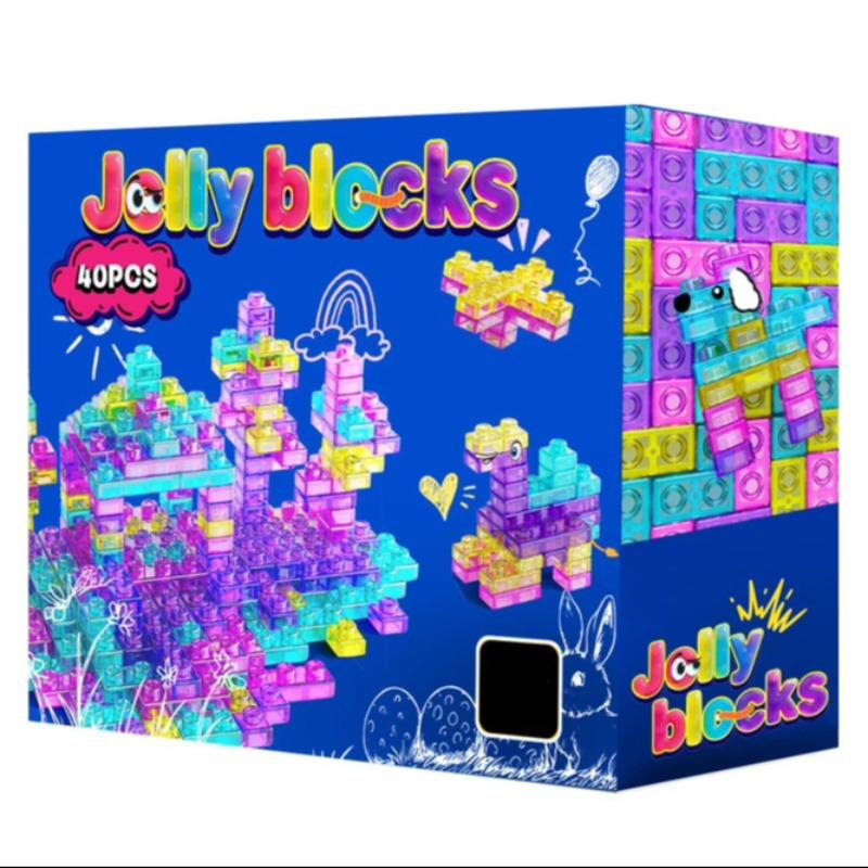 Soft Jelly Blocks , 40Pcs Squishy Multi-color Stacking Jelly Building Blocks Toy Set, Non-toxic Sensory Tactile Play Toy Safe Squishy Squeezable & Stretchable Fun, Puzzle Blocks for Kids Early learning Preschool STEM Creative Construction