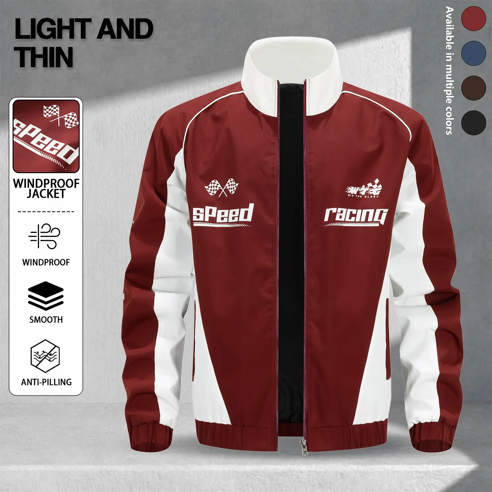 Men's Racing Jacket Lightweight Windbreaker Stand Collar Zip Up Track Jacket Color Block Graphic Print Motorsport Streetwear Jacket Casual Spring Fall Outerwear Long Sleeve Y2K Vintage Jacket Fashion Coat for Men