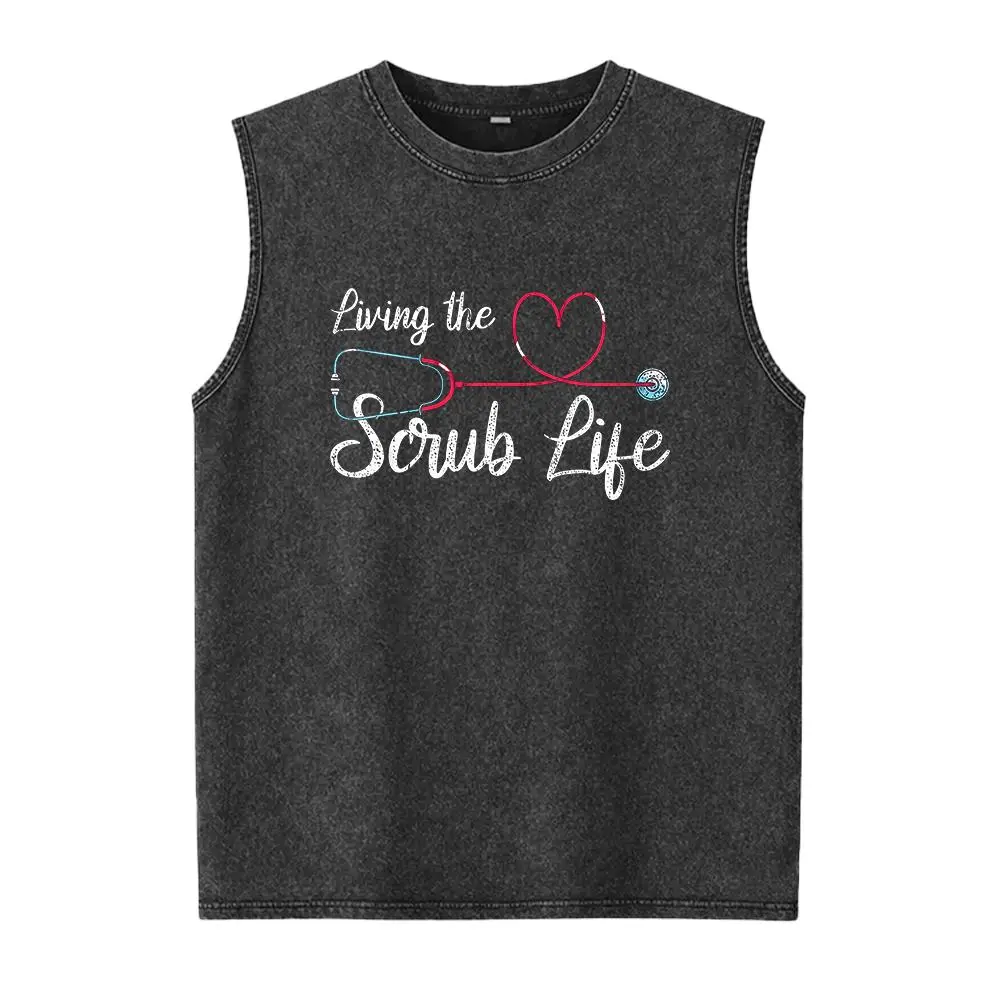 100% Cotton Medical Nursing Scrub Life Nursery Stethoscope Heart Nurse Washed Vest