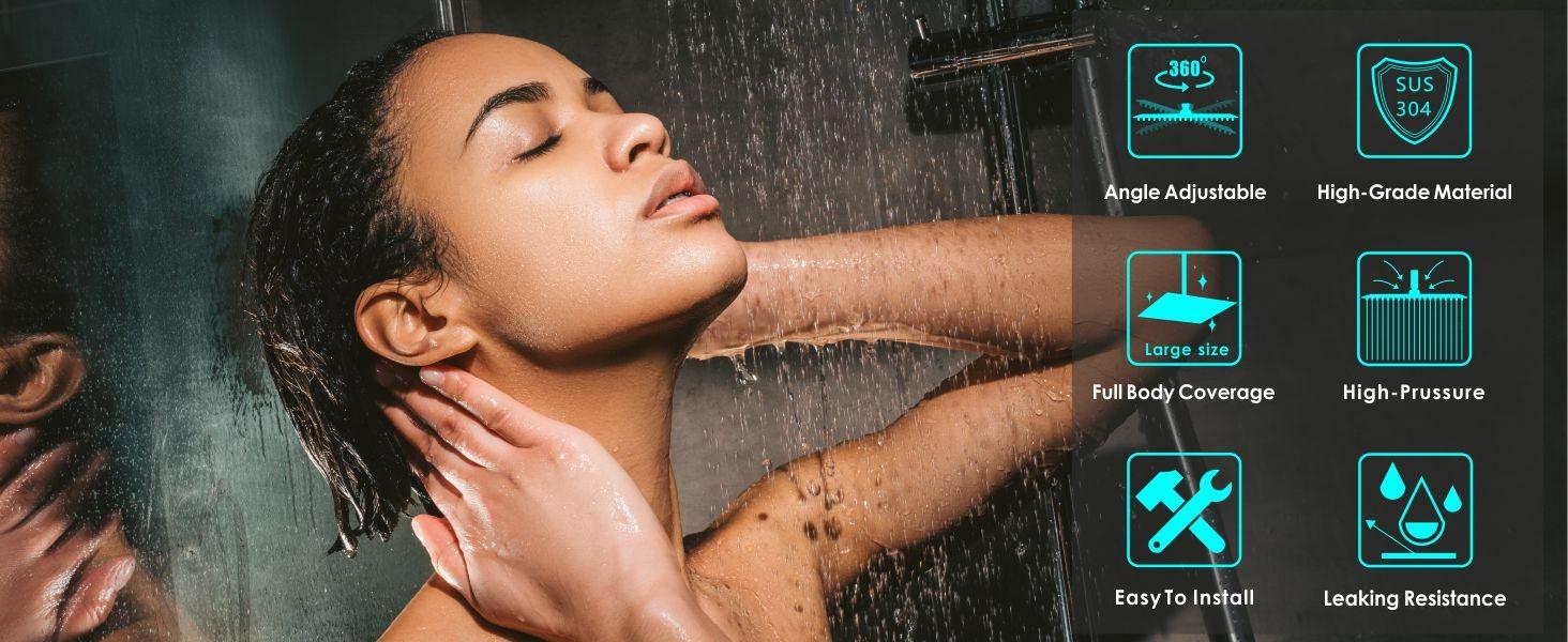 10 Inch High Pressure Rain Shower Head -Shower Heads with 2 Modes Handheld Spray Combo-  shower head with 78" Hose - Powerful Shower Spray Against Low Pressure Water with Long Hose