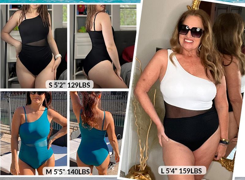 Yonique Women One Piece One Shoulder Swimsuit Tummy Control Bathing Suit Mesh Swimwear