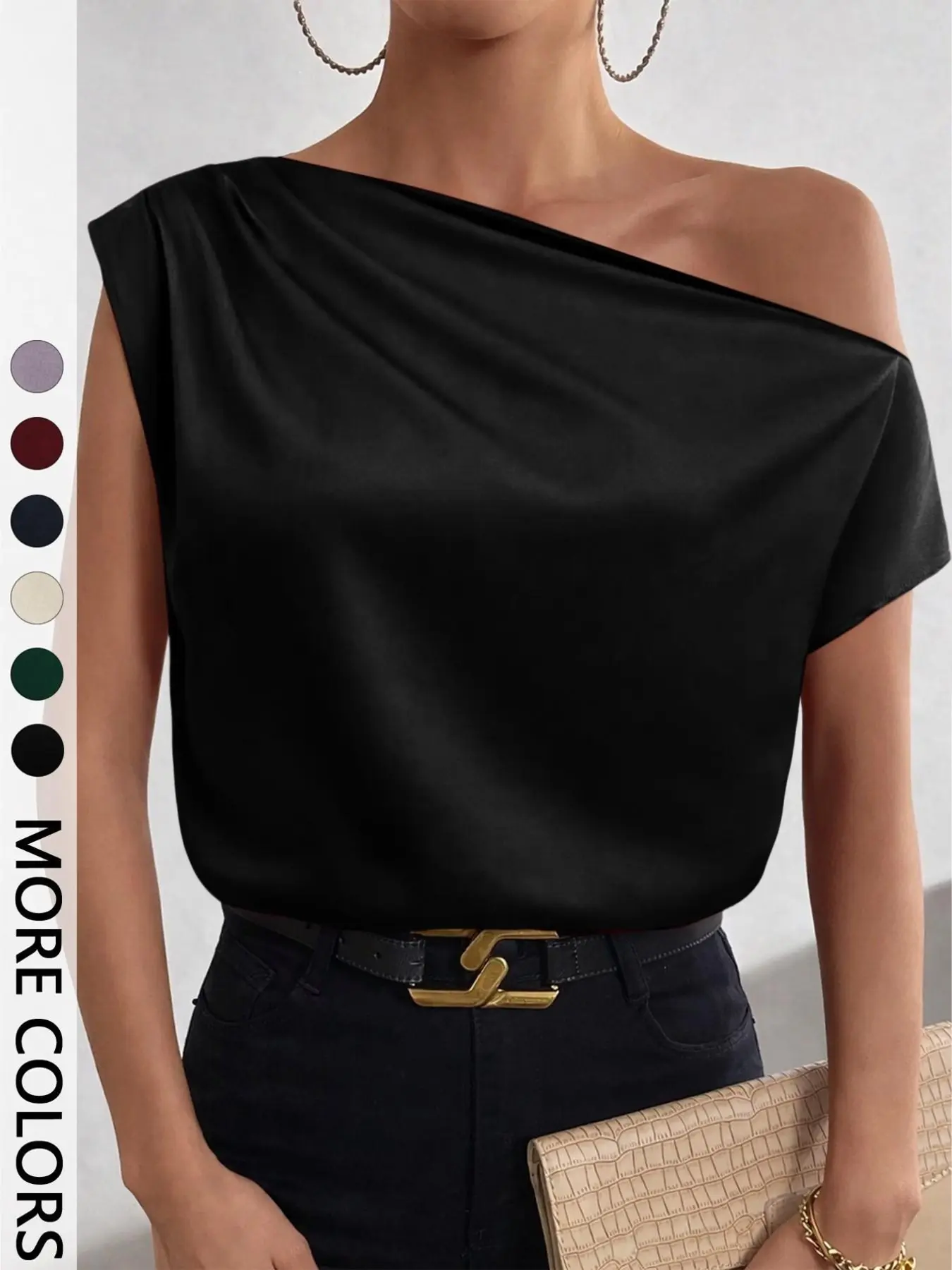 Women's Plain Smooth Blouse, Chic Casual Minimalist Asymmetrical One Shoulder Fit Top for Daily Wear, Ladies Clothes for All Seasons, Womenswear Daily Wear Tops