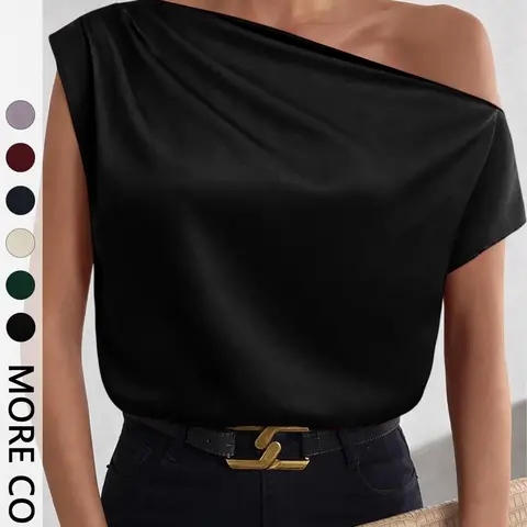 Women's Plain Smooth Blouse, Chic Casual Minimalist Asymmetrical One Shoulder Fit Top for Daily Wear, Ladies Clothes for All Seasons, Womenswear Daily Wear Tops