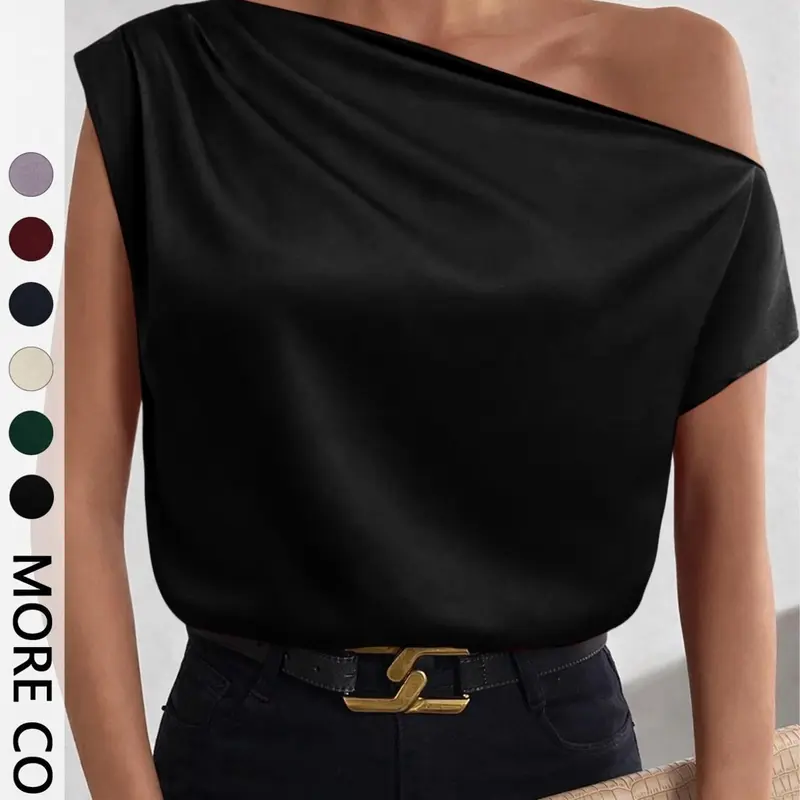 Women's Plain Smooth Blouse, Chic Casual Minimalist Asymmetrical One Shoulder Fit Top for Daily Wear, Ladies Clothes for All Seasons, Womenswear Daily Wear Tops