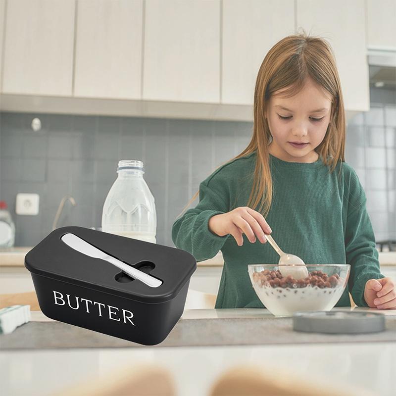 Sealed Butter Box with Lid, Stainless Steel Knife Included, Plastic Butter Tray Container for Counter & Fridge Door Organizer, Food Storage Containers