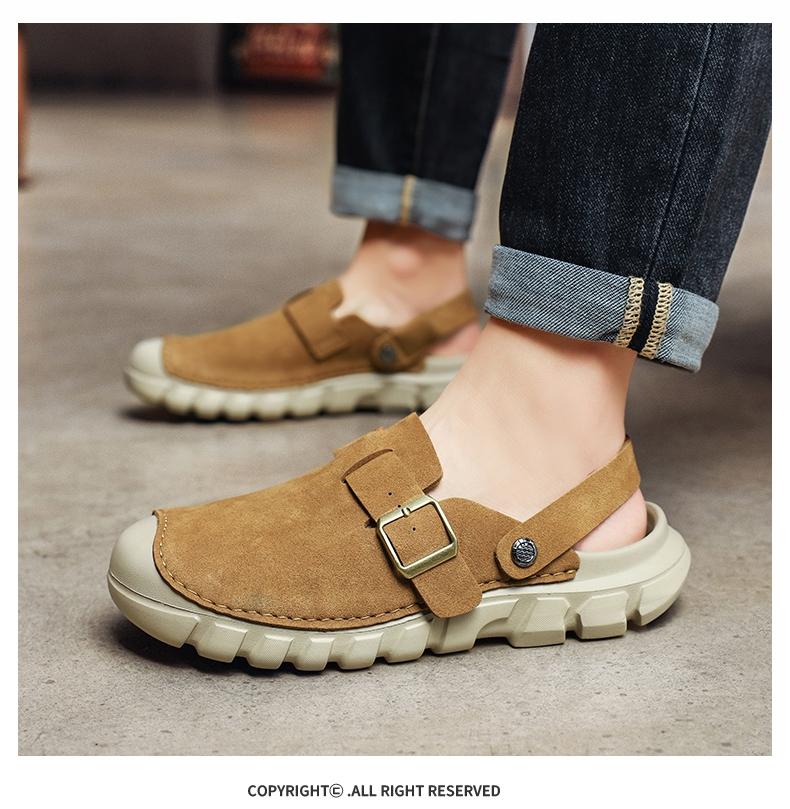 Men's Perforated Slingback Clog, Breathable Closed Toe Sandals, Non-Slip Two-Way Wear Slippers, Lightweight Vegan Leather Fisherman Shoes for Beach Hiking Travel, Retro Summer Athletic Outdoor Clogs, Big Size 11 12 13