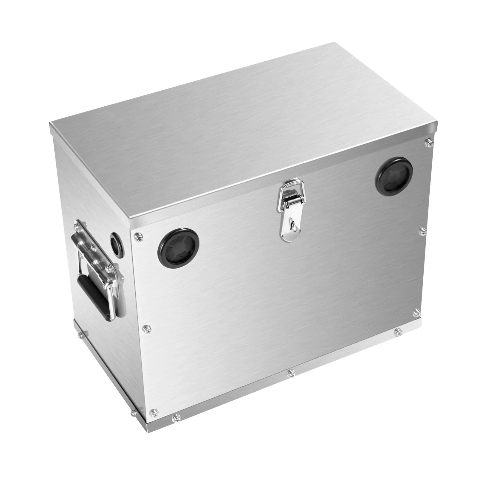 Battery Box, Group 24/31 Trolling Motor Battery Box, Marine Batteries Case with Lock, Handles and Rubber-Grommet Cable Holes, Stainless Steel Shell, Suitable for Cars, Boats & Trolling Motors