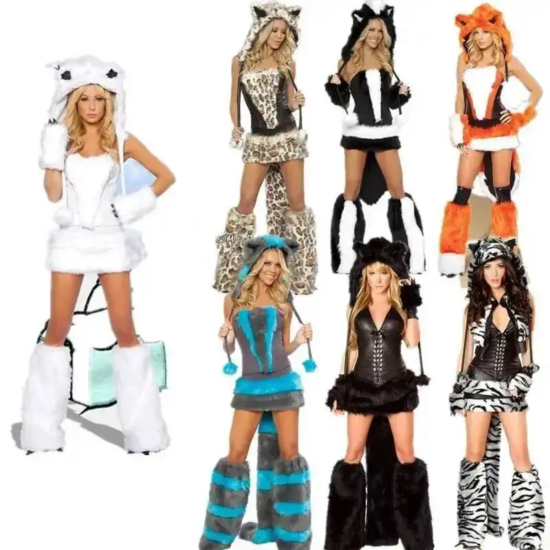 New Various Halloween Styles: Big Bad Wolf, Polar Bear, Leopard Print, Catwoman, Tiger, Fox, Animal Furs Cosplay Costume