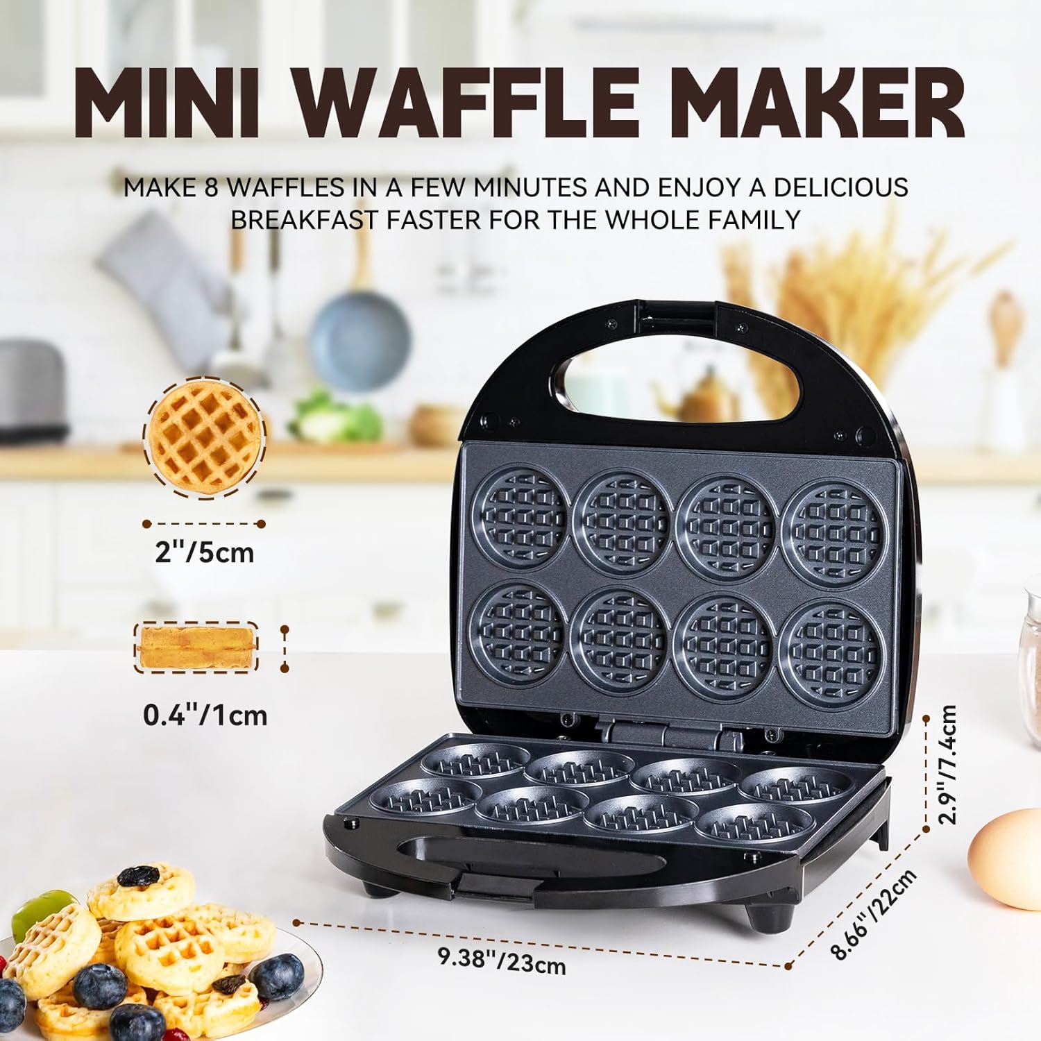 Mini Waffle Maker, Machine Nonstick Small Waffle Maker with Quick Heat-Up Make 8 count Waffles, Waffle Maker for , Just Add Batter, Suitable for Breakfast, Snacks, Desserts (Mini Waffle Maker)