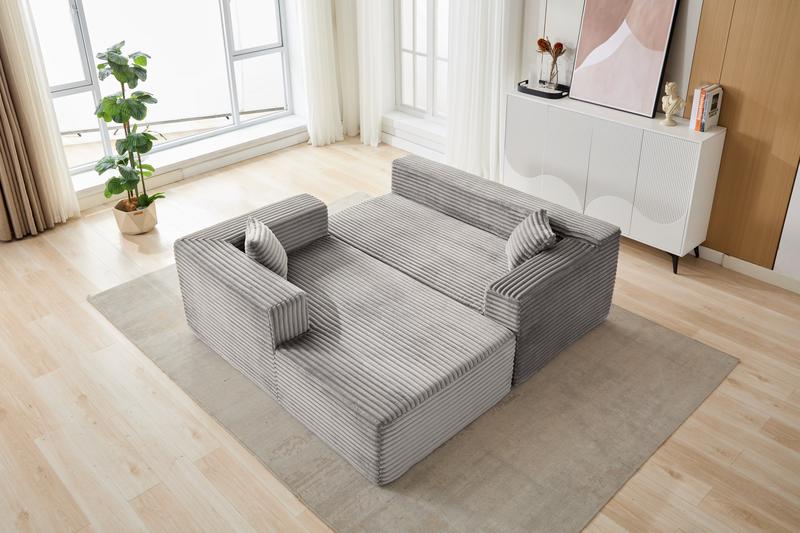 【TikTokShopBlackFriday】【Two Packages】Modular L-Shaped Sectional Sofa with Chaise, Deep Seat Corduroy Couch for Living Room, Bedroom, Apartment, Minimalist Sleeper Sofa, No Assembly Required