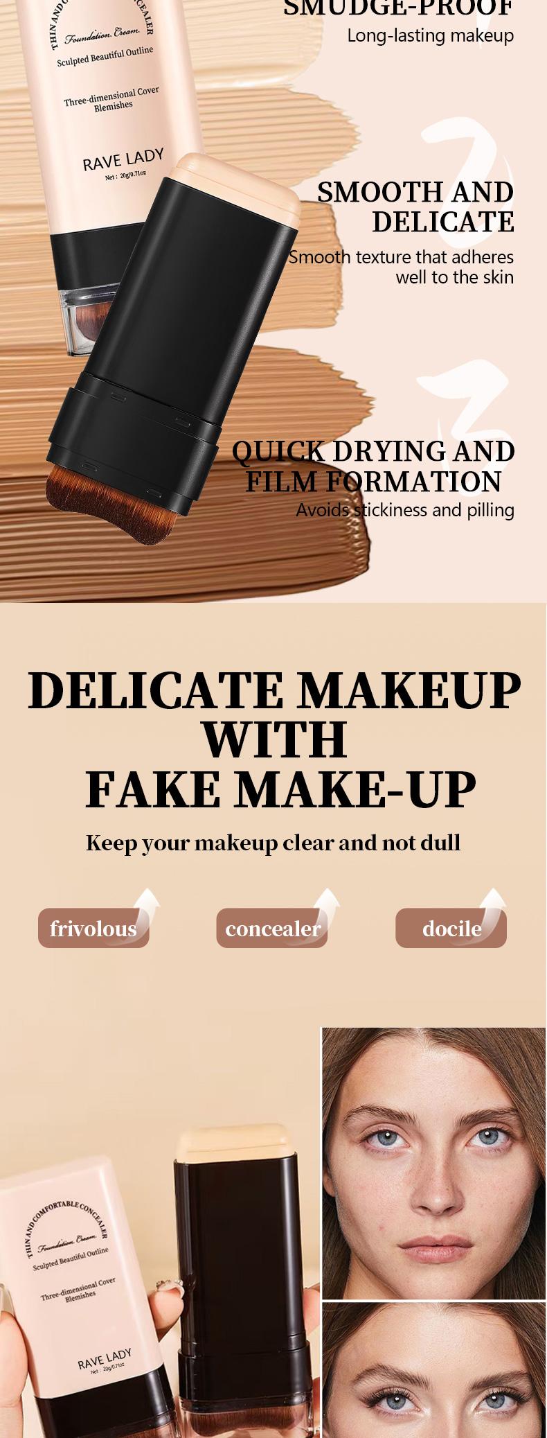 Rave Lady 5-Color Dual-Ended Waterproof Concealer Stick Full-Face Use for Daily Commute High Waterproof Long-Wearing Hydrating Moisture Moisturizer Flawless Coverage Foundation Makeup