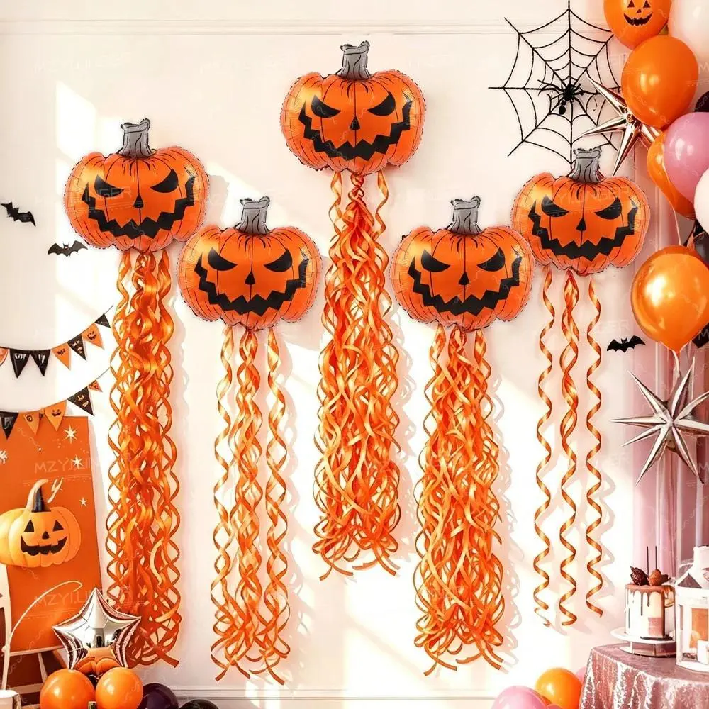 6-Piece Halloween Aluminum Foil Pumpkin Tassel balloon Set, Used for Halloween Party Decoration and Prank Party Decoration