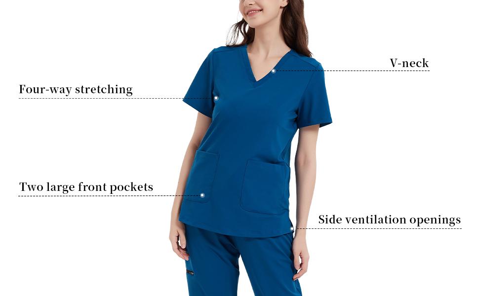 Scrub Tops for Women V-Neck Classic Fit with Two Pockets for Medical Uniforms Four-Way Stretch, Anti-Wrinkle SpringStatements