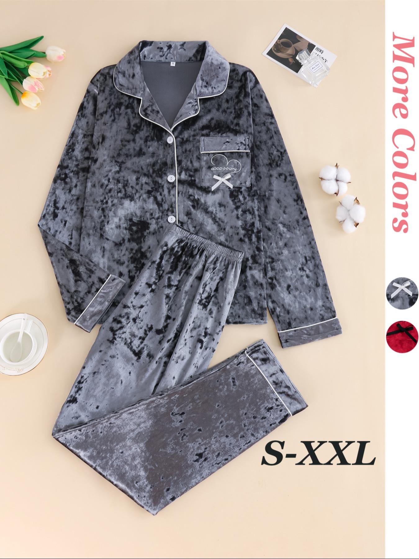 Women's Elegant Winter Pajama Set Nightwear, Fitted Long Sleeve Button-Up Top & Warm Pants, Comfortable Loungewear for Cold Weather