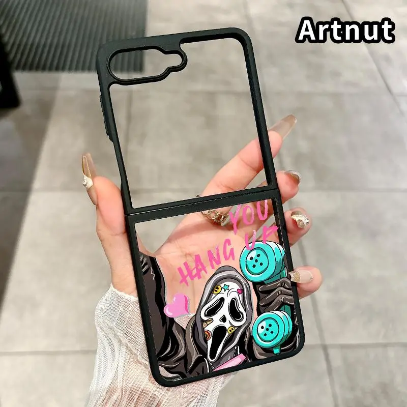 Acrylic Smartphone Handheld Cellphone Case for Z Flip 7/6/5/4, Silicone TPU Protective Folding Cover with Double Protection & Camera Lens Shield for Mobile Devices, Casing