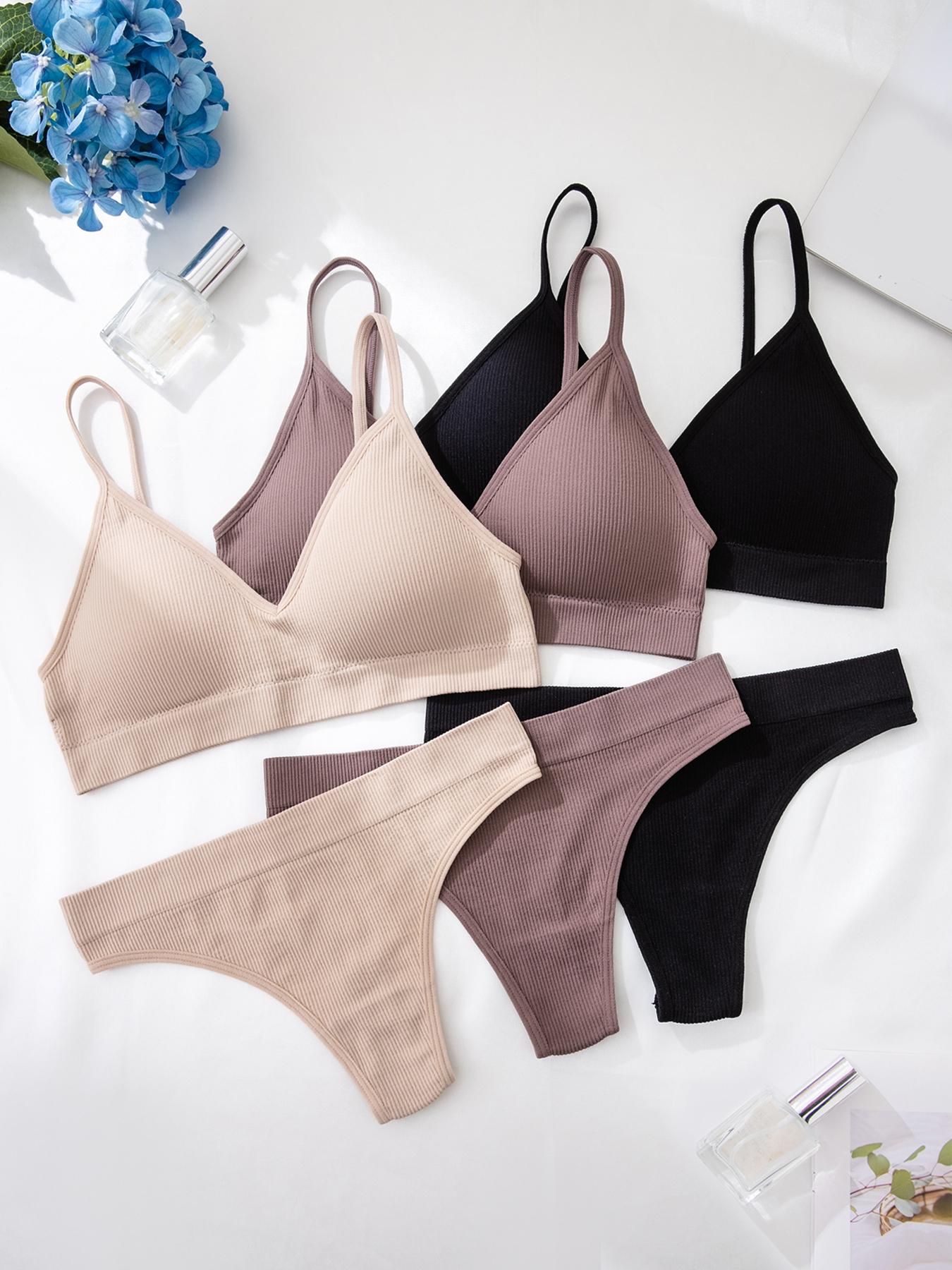 Women's Solid Textured Wireless Seamless Bra & Panty Set, Soft Comfy Breathable Bra & Panty Set, Lingerie Set for Women, Underwear Sets