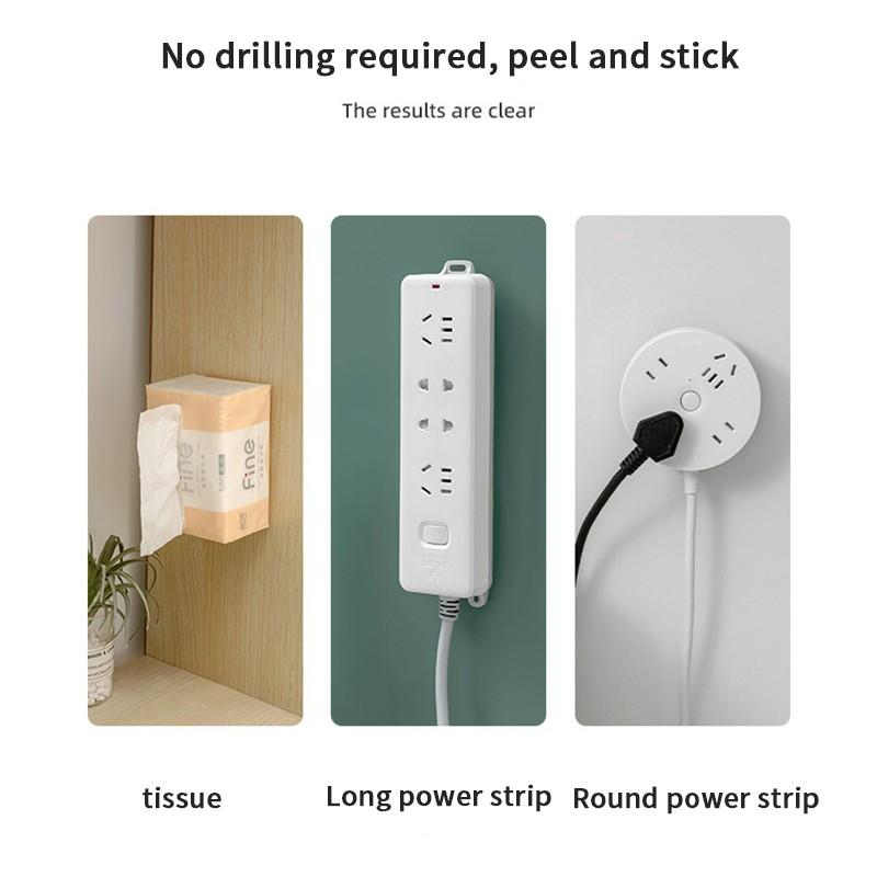 Self-Adhesive Plug Strip Holder, No Drilling Socket Mount, Wall-Mounted Outlet Organizer, Home Office Cable Management Clip