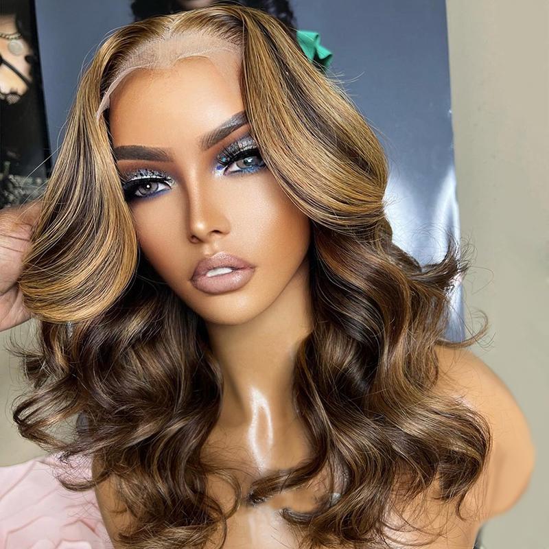 Ombre Bob Wig Human Hair 13x4 Highlight Lace Front Wigs Human Hair Colored P4/27 Honey Blonde Bob Wigs Human Hair Pre Plucked Hairline 180 Density Bob Wigs For Women