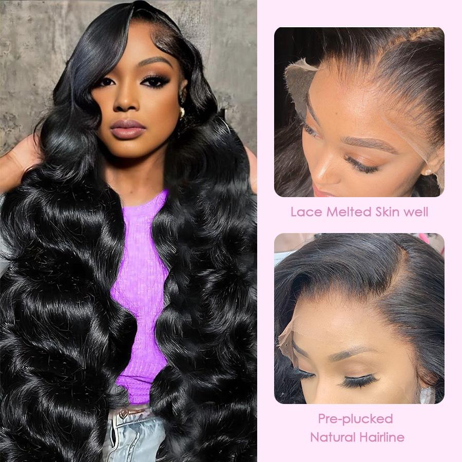 【Upgrade】Pizazz Drawstring Wigs 13x6 Glueless Lace Frontal Wigs Pre Everything Ear to Ear HD Transparent Lace Skin Melted Brazilian Body Wave Human Hair Wigs 220% Full Density Glueless Ready to Wear Wigs For Women