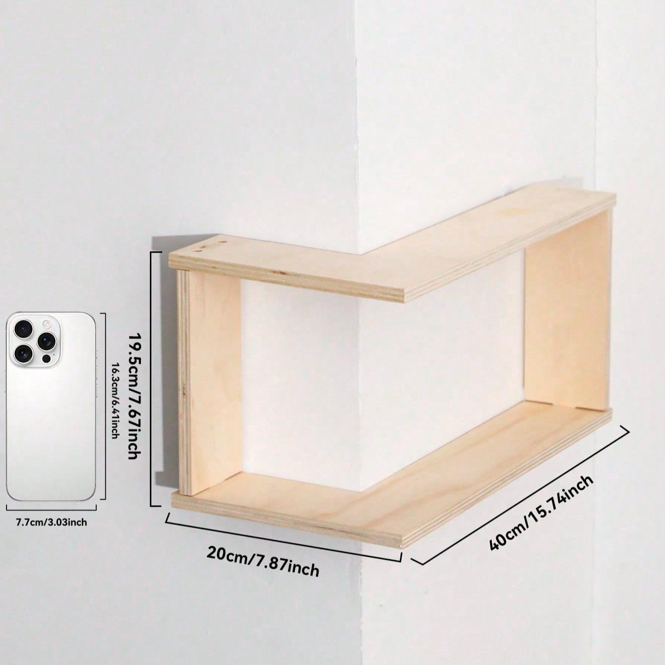 1pc Corner Floating Shelf, Wall Mounted L-Shaped Corner Shelf, Natural Plywood, Home Decor for Bedroom, Living Room, Bathroom, Kitchen