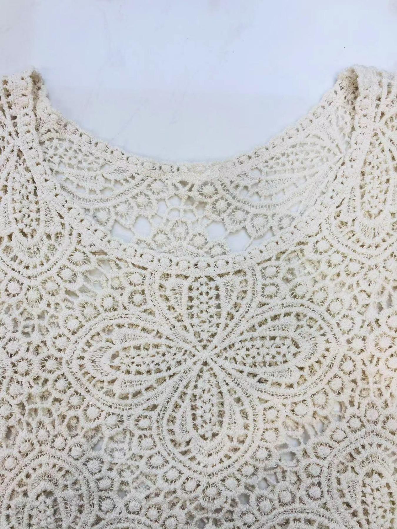 Women's Plain Hollow Out Sheer Scoop Neck Cover Up Top, Casual Asymmetrical Hem Cover Up Top for Summer, Fashion Women's Swimwear for Beach Holiday Vacation