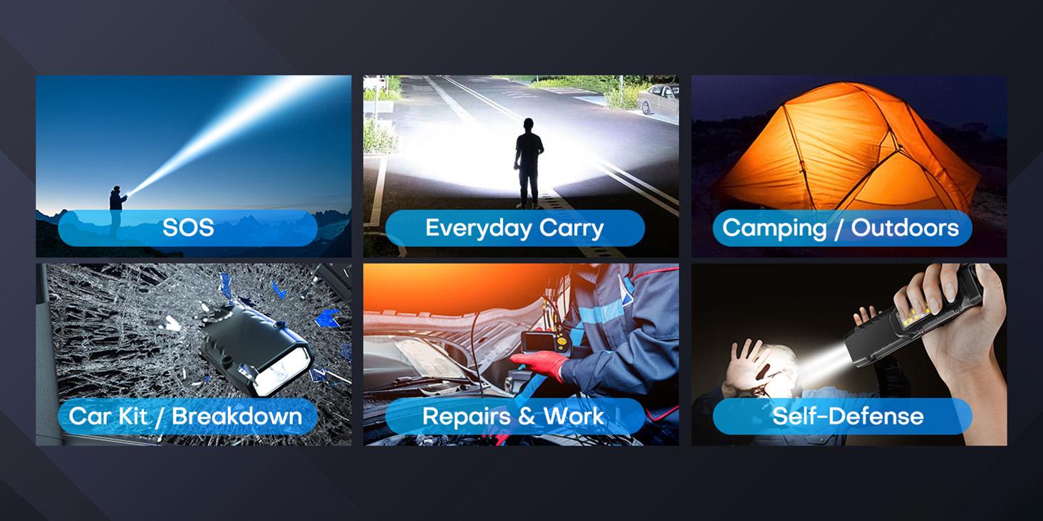 EDC Super Bright Flashlight Tactical Flat USB Rechargeable Portable LED Pocket COB Work Light 1500LM 1000mAh Outdoor Light for Fishing Running Jogging Walking Emergency Camping Home Survival Supplies Mother's Day Valentine's Gifts Light Source