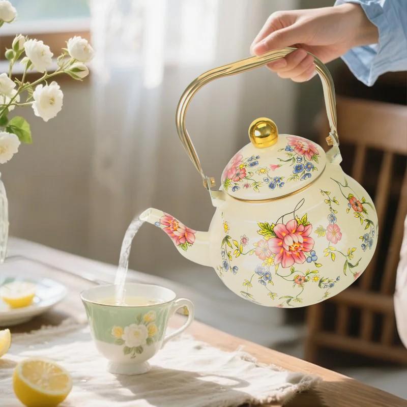 1pc Enamel Water Kettle, British Milk Tea Pot, Teapot, Coffee Pot, Handmade for Kitchen, Home, Outdoor Afternoon Tea, Gift Idea