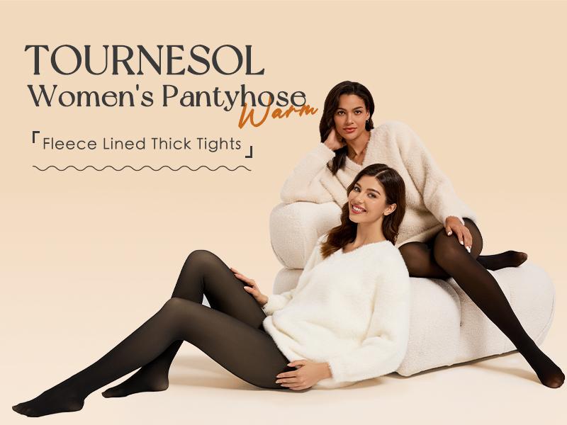 Tournesol Fleece Lined Tights One-Lined Seams both front and back! Womenswear Size XS - 4XL Thermal Winter Basic Tights Leggings Thick Semi-Transparent Casual Underwear Pantyhose Closed Foot Available in Light Mid Deep Skin Tone 001