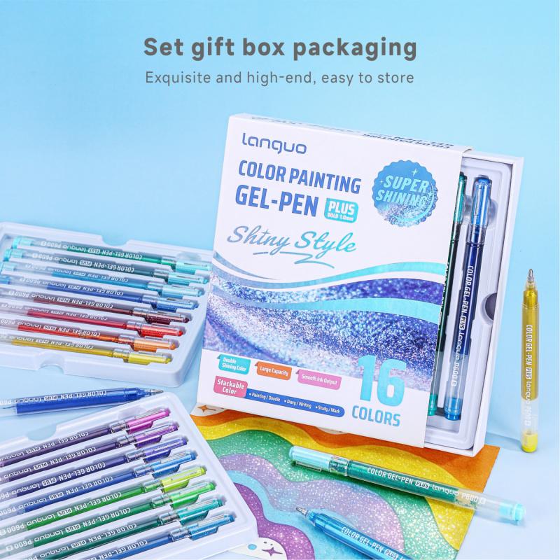 Super Shining Gel Pens,Glitter Gel Pens, 16Pack Colored Pens for Black Paper & White Paper, 1.0mm Point Pens, Large Capacity Ink Pens for Coloring, Writing, Drawing, Journaling, Note Taking,Journaling & Creative Art Supplies