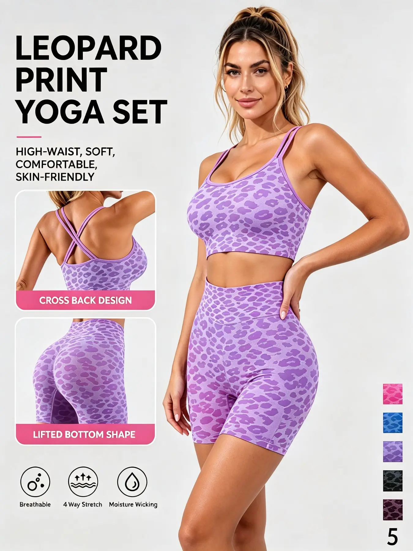 Two-Piece Y2K Leopard Print Sports Suit, High Waist Quick Dry Yoga Top & Shorts, Breathable Compression Wear for All Seasons
