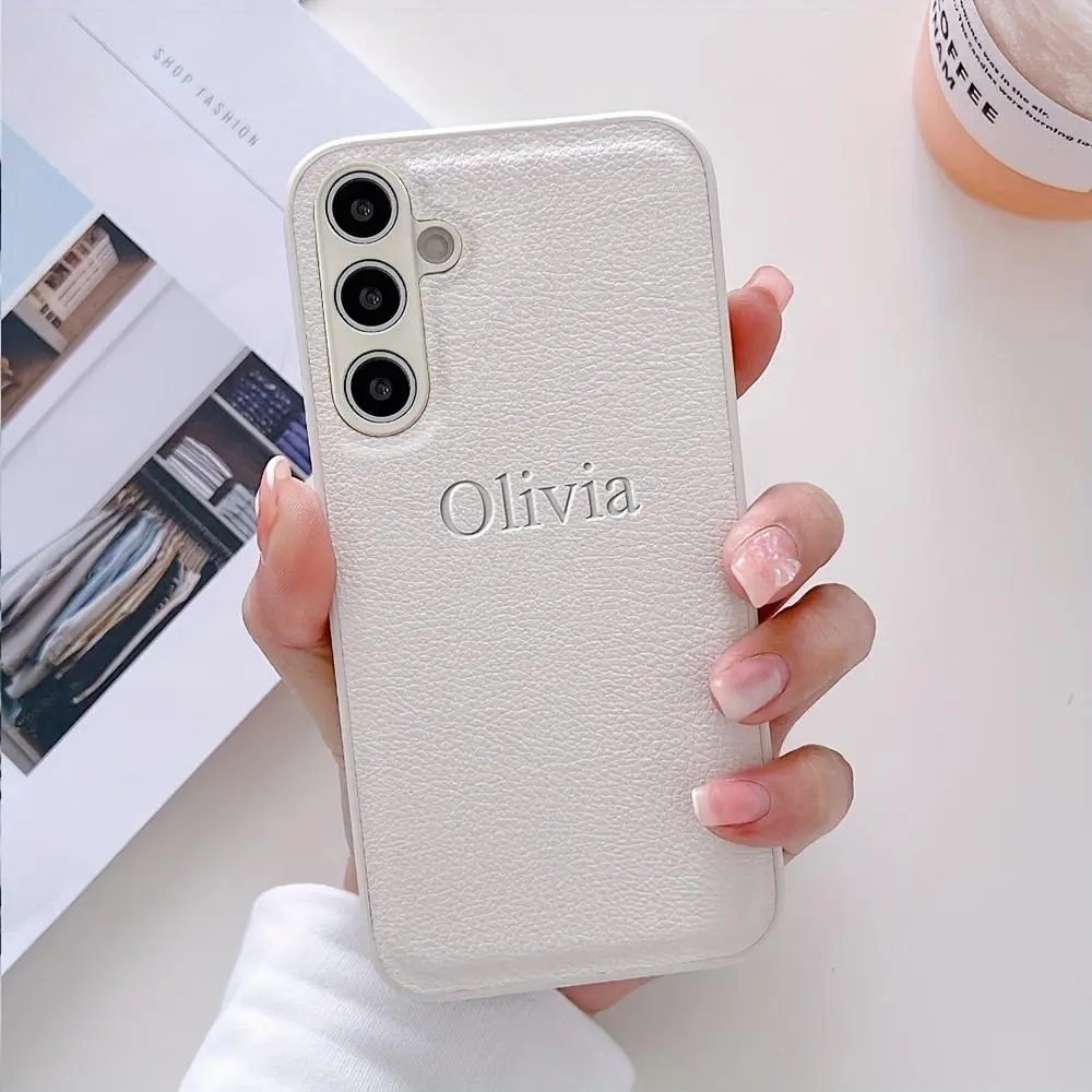 Personalized Faux Leather Phone Case - Custom Name/Initials, DIY Engraved 3D Letters, Luxury Imitation Cover for Samsung Galaxy S25 S24 S23 Ultra S23 S22 S21 Ultra S21 S20 FE A55 A54 A53 A52 A34 A33 A32 A15 A14 A13 A12 A03 5G