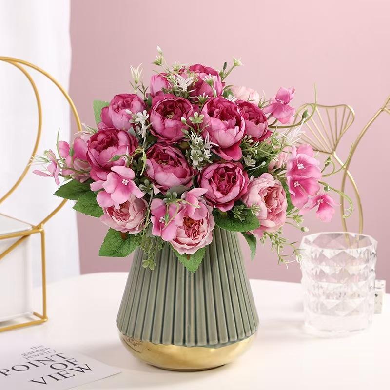 4pcs Realistic Two-Tone Pink Artificial Peony Bouquet, DIY Fake Flowers for Home Living Room Decor, Wedding Decor, Valentine's Day Gift, Long-Lasting Faux Flowers Perfect for Birthday Party, Garden, Bedroom, Dining Table, Window Sill & Bridal Bouquet