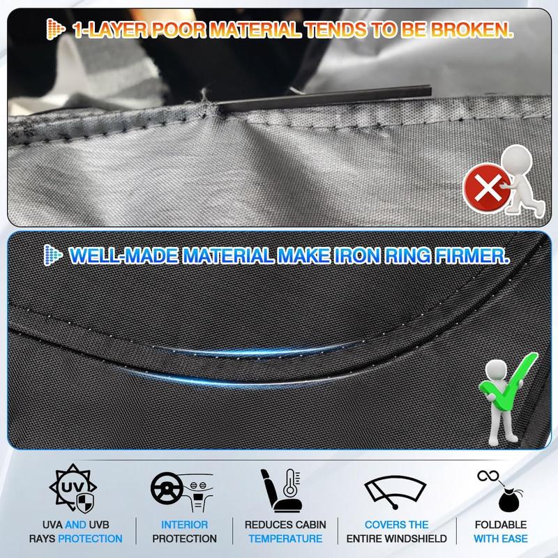 Canvcle Windshield Sun Shade for Ford Bronco 2021-2025 Foldable Sun Visor Protector Blocks 99% UV Rays Keeps Car Cooler Silver & Black 240T Reflective Fabric