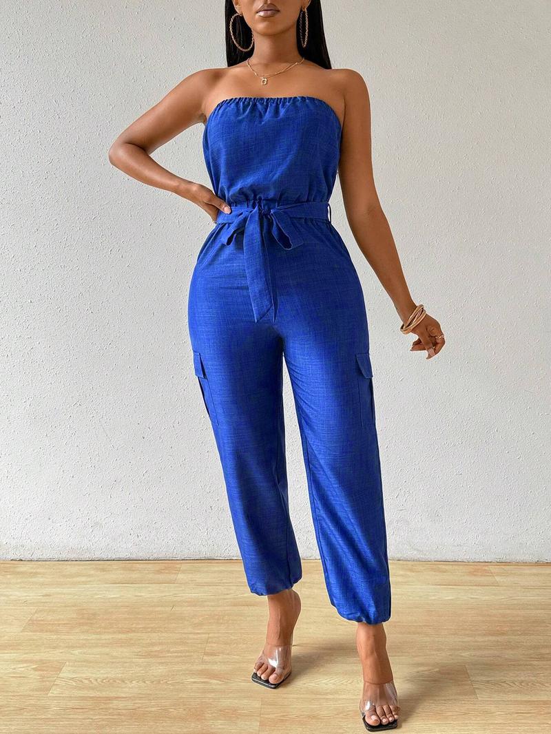 Women's Solid   Belted  Tube Jumpsuit, Casual  Jumpsuit for Summer, Women's Jumpsuit for Daily Wear