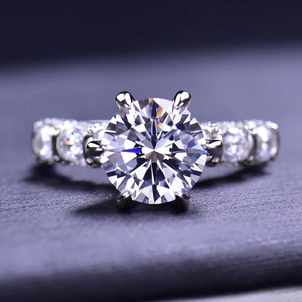 FINDURINGS 3CT S925 Round Cut Synthetic Moissanite Engagement Ring