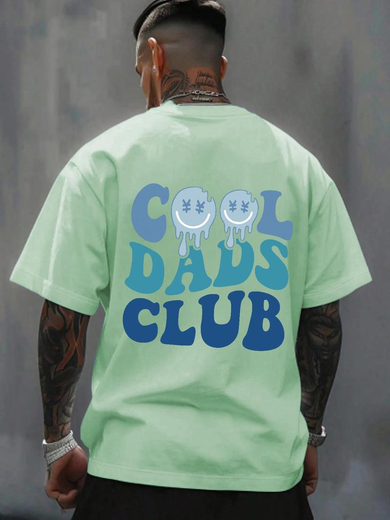 Men's Regular Fit Cool Dads Club Figure Print Round Neck Tee, Casual Short Sleeve Crew Neck T-shirt for Daily Wear, Fashion Men's Top for All Seasons, Tropical, Casual Style Tee