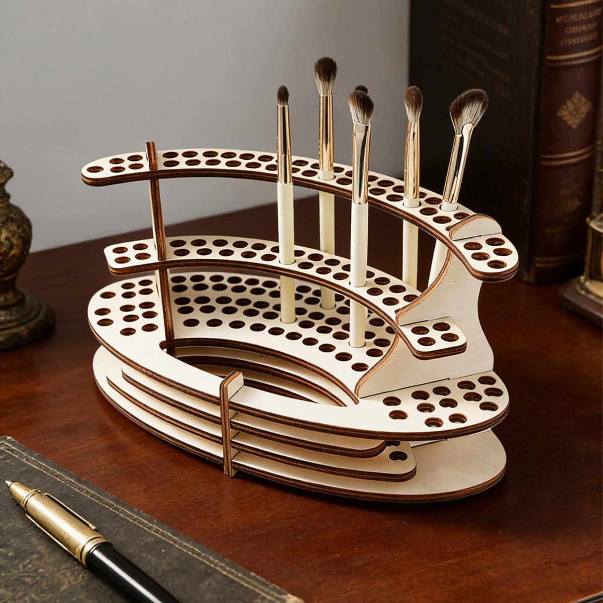 Simple Wooden Elliptical Pencil Holder, Handmade Wood Craft, Desk Organizer, Decorative Pen Stand, Ideal for Study Room, Makeup Table, Bookshelf