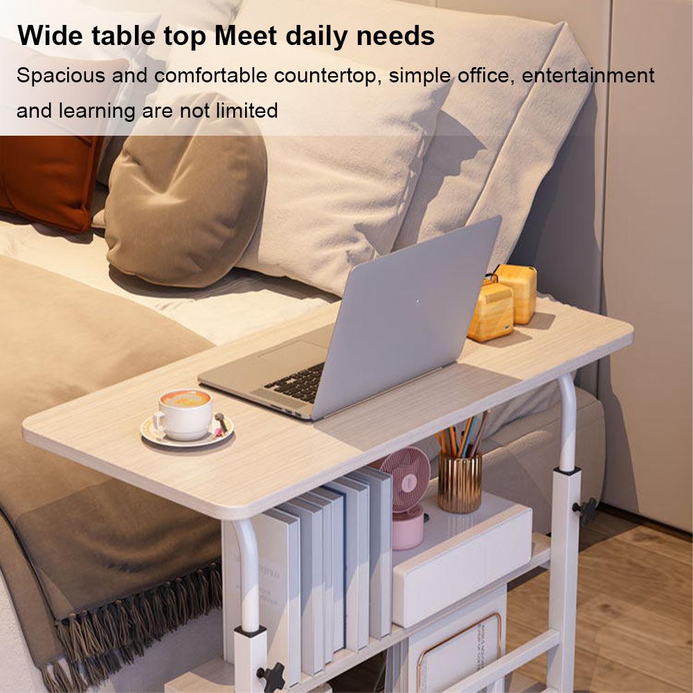 80x40cm Portable Rolling Desk on Wheels Adjustable Height Mobile Computer Desk for Small Space Small Standing Desk with Storage Shelves for Home Office Study 80x40cm Portable Rolling Desk on Wheels Adjustable Height Mobile Computer Desk for Small Space Small Standing Desk with Storage Shelves for Home Office Study