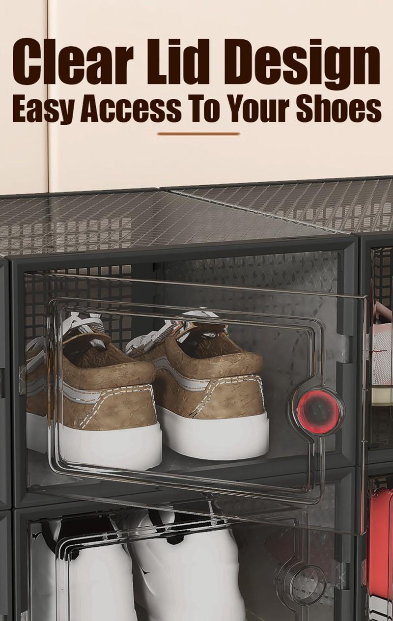 Space-Saving Shoe Storage Box Portable No Assembly Required 2mm Thick Panel Load Bearing 23kg Dustproof Foldable Shoe Container For Bedroom Closet 12/24Pcs