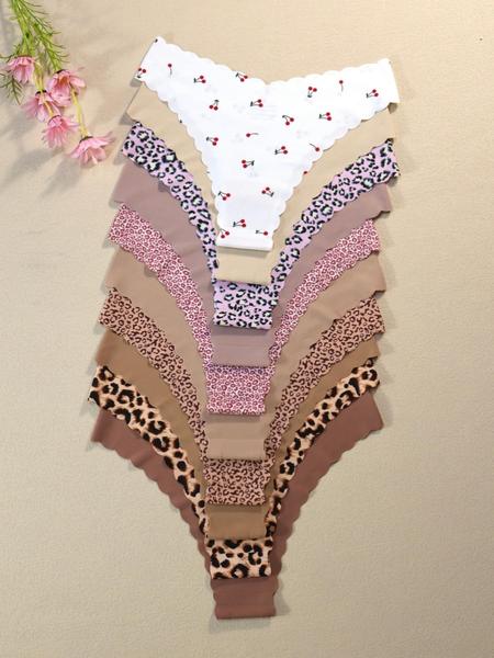 Women's Seamless Wave Design Set, Comfortable Breathable Antibacterial Panties, Fitted All Season Casual Style, Soft Breathable Panties