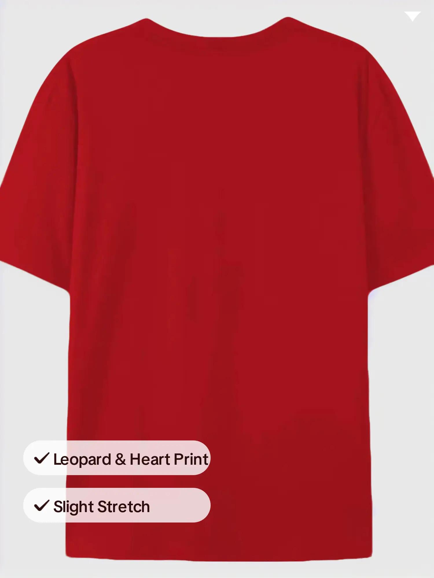 【Plus Size】 Leopard & Heart Print Round Neck Tee, Fashion Casual Baggy Crew Neck Short Sleeve T-shirt for Daily Outdoor Wear, Women Clothing for All Seasons 【Plus Size】 Leopard & Heart Print Round Neck Tee, Fashion Casual Baggy Crew Neck Short Sleeve T-shirt for Daily Outdoor Wear, Women Clothing for All Seasons