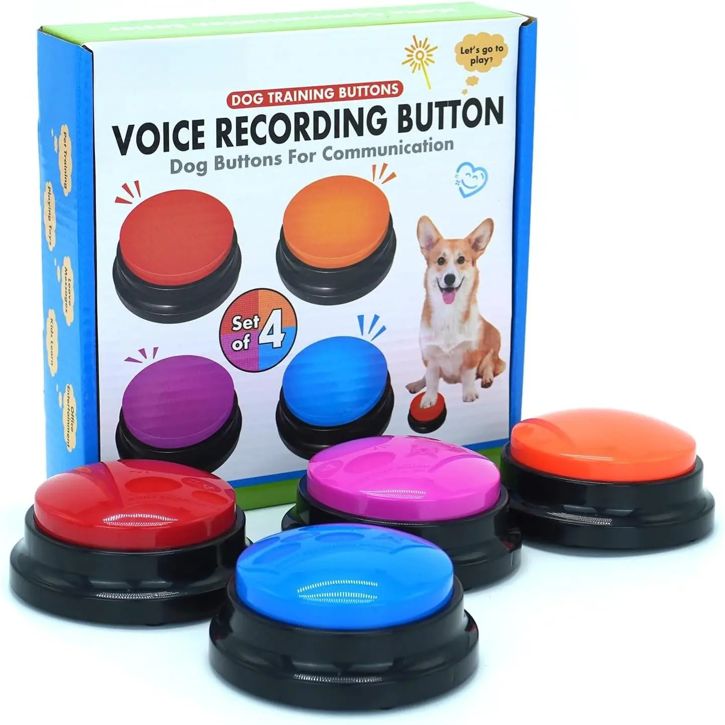 Set of 4  Buttons for Communication, Voice Recordable Buttons for Classroom,   Talking Buttons Starter Set,  Easy Speaking Buttons Tools