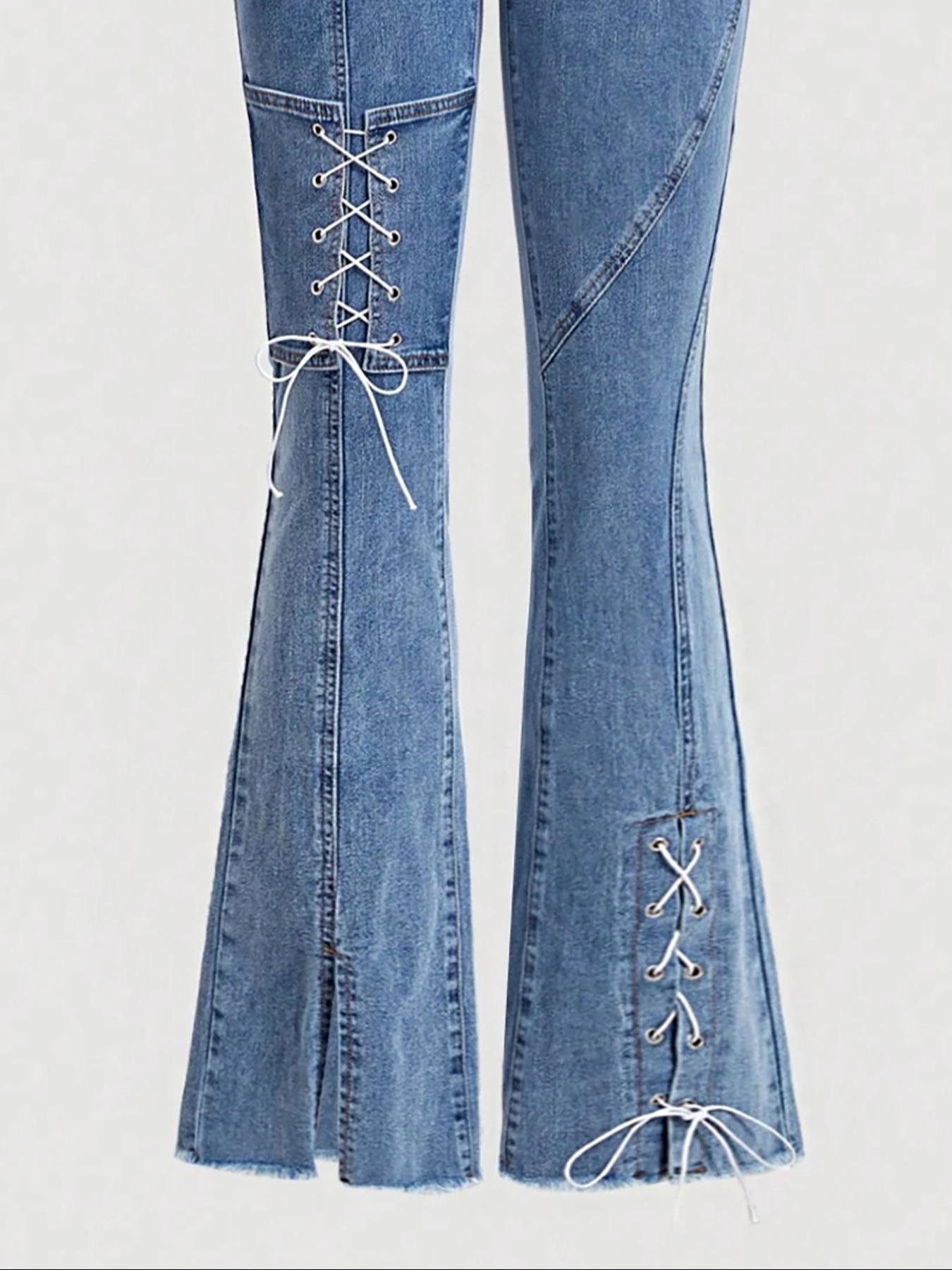 Women's New Bell Bottom Wrap Jeans Trendy Fashion Elastic Fitted Comfort Washed Denim Jeans, Personalized Female Long Jeans, Elegant Style, All Seasons