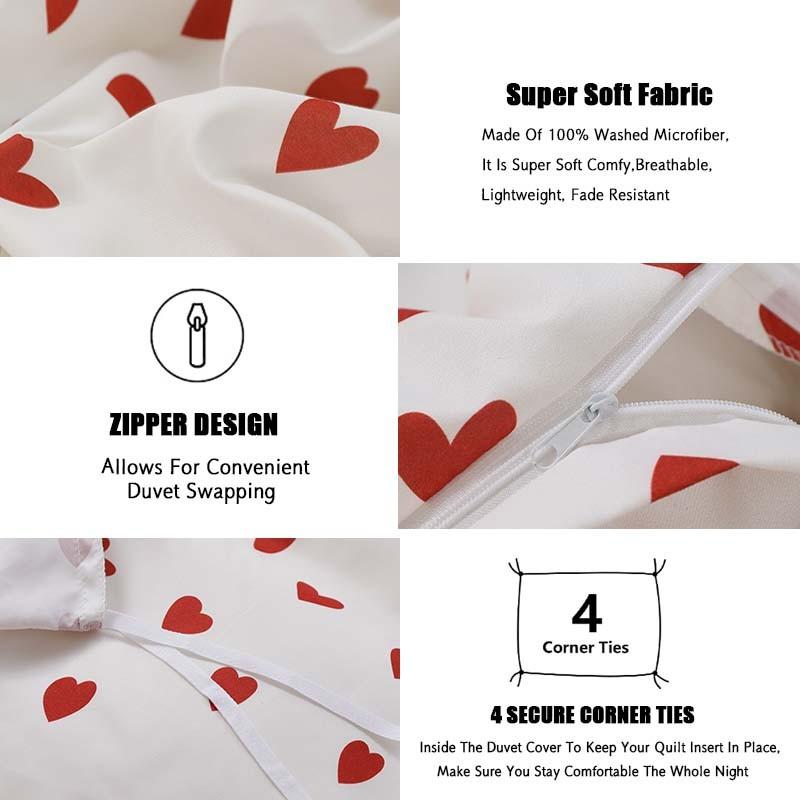 3-Piece Heart Print Duvet Cover Set, soft and comfortable bedding decor, an ideal gift for bedrooms and guest rooms.