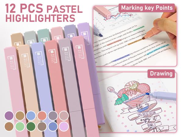 Nicpro 50PCS Aesthetic School Supplies with Cute Pencil Case, 5 Quick Dry Black Ink Pens, 12 Pastel Highlighters, 6 Mechanical Pencil 0.5, 0.7, 0.9 & 2.0 mm for Students Stationary College Essentials