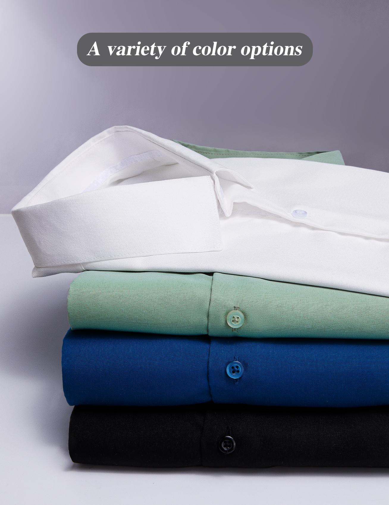 AILISUS Men's Business Solid Color Dress Shirt  2 PCS Long Sleeve Button Down Commuter Shirt Wrinkle Free Slim Fit Business Casual Formal Wear For Men SpringStatements